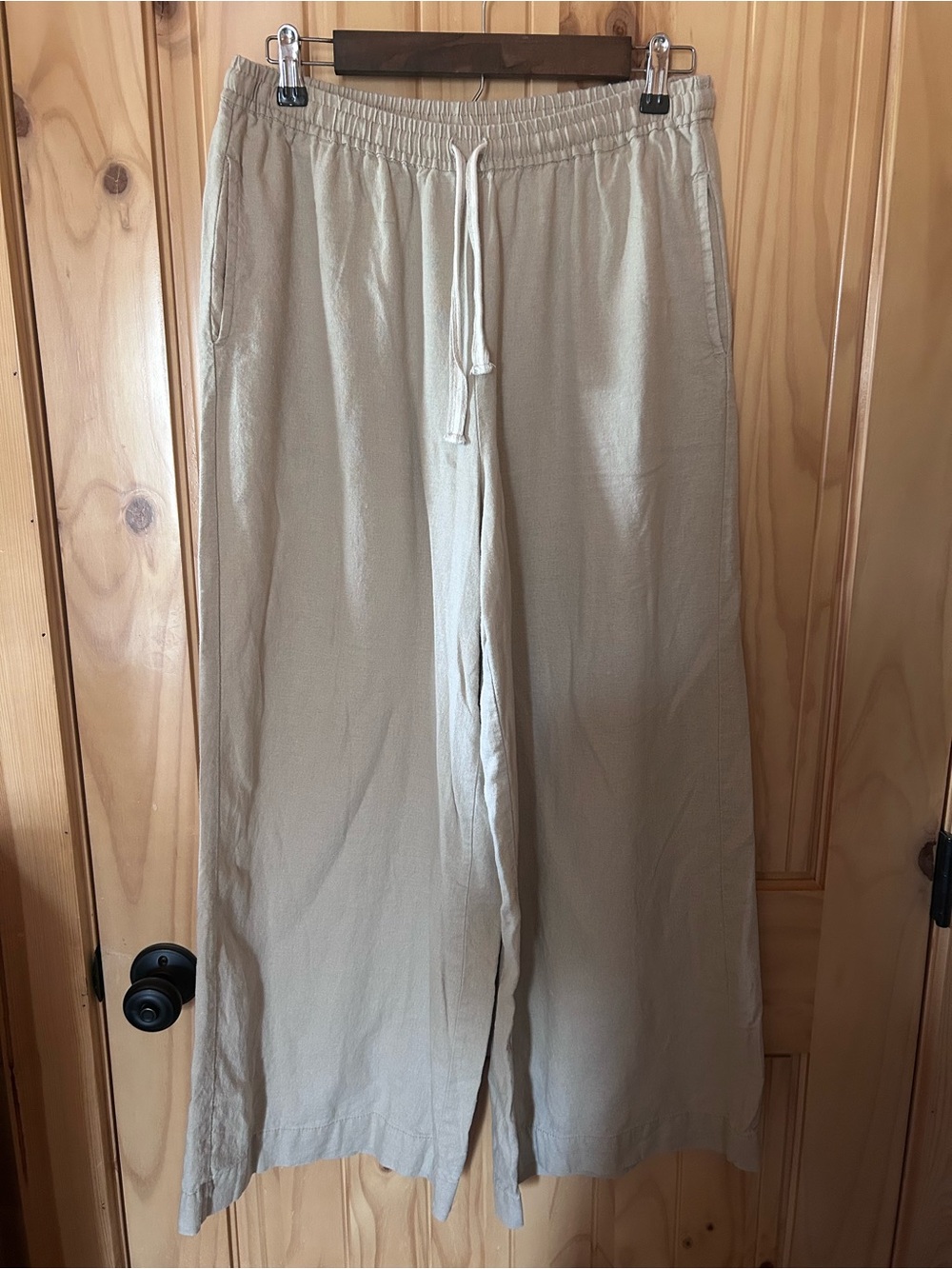 Max Studio Beige Wide-Leg Drawstring Pants